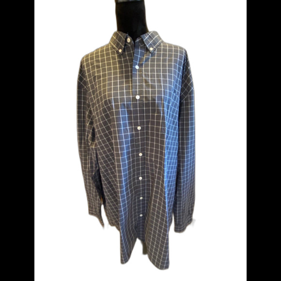 Croft & Barrow Men’s 3X Big &  Tall Gray Long Sleeved Plaid Buttondown Shirt - Picture 3 of 8